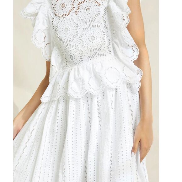Loeffler Randall Brynn Flutter-Sleeve Midi Dress Eyelet Embroidered S NEW 283832 - Picture 3 of 8
